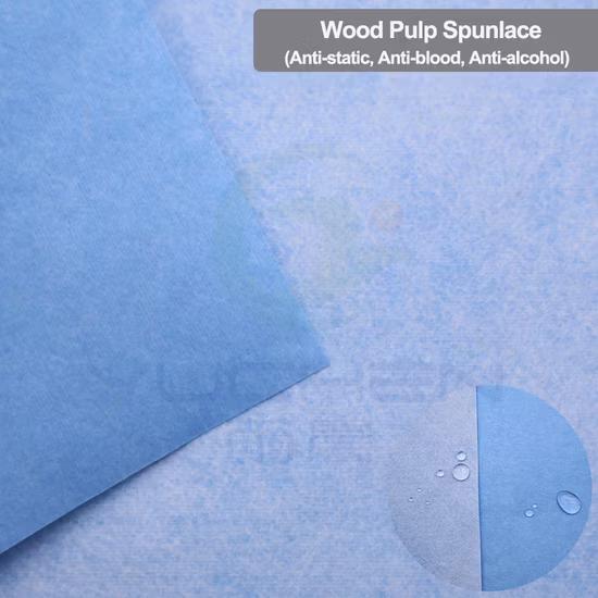 Tela no tejida de pulpa de madera, 55 pulpa de madera y 45 poliéster Spunlace no